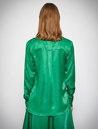 Melis Ağazat X Koton - Uzun Kollu Saten Gömlek