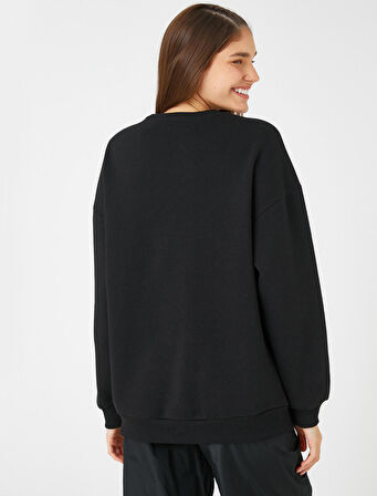 Slogan Baskılı Sweatshirt Uzun Kollu Bisiklet Yaka İçi Polarlı