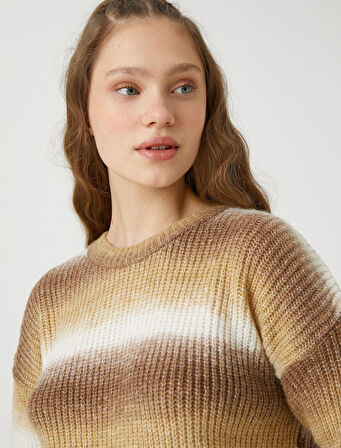 Örgü Triko Kazak Bisiklet Yaka Uzun Kollu Degrade