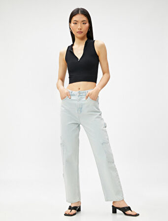 Crop Seamless Bluz Yarım Fermuarlı