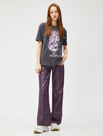 Baskılı Oversize Tişört Bisiklet Yaka Kısa Kollu Pamuklu