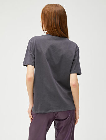 Baskılı Oversize Tişört Bisiklet Yaka Kısa Kollu Pamuklu