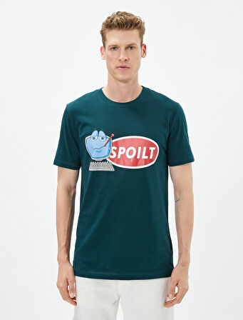 Baskılı Tişört Slim Fit Bisiklet Yaka Kısa Kollu Pamuklu