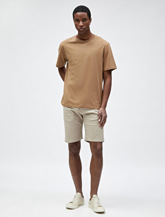 Gabardin Bermuda Şort Cep Detaylı Düğmeli Pamuklu