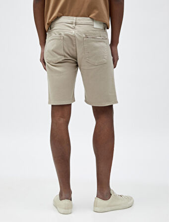 Gabardin Bermuda Şort Cep Detaylı Düğmeli Pamuklu