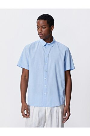 Basic Kısa Kollu Gömlek Klasik Yaka Düğmeli Pamuklu