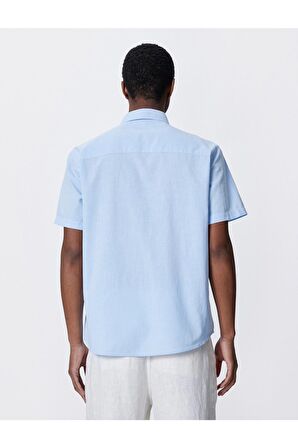 Basic Kısa Kollu Gömlek Klasik Yaka Düğmeli Pamuklu