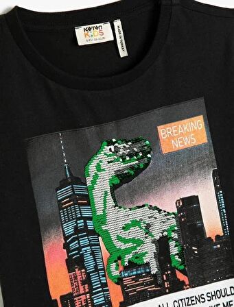 Koton Erkek Çocuk Kısa Kollu Tişört Bisiklet Yaka Dinozor Baskılı Pamuklu