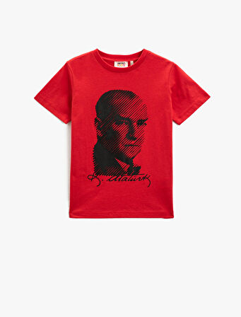 Atatürk Baskılı Tişört Kısa Kollu Bisiklet Yaka Pamuklu