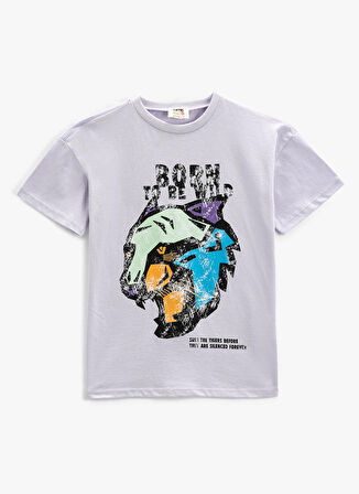 Koton Lila Erkek Çocuk Bisiklet Yaka Kısa Kollu Baskılı T-Shirt 3SKB10233TK