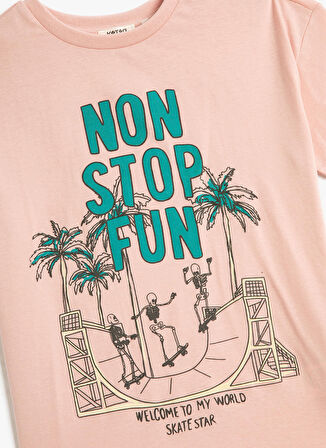 Koton Pembe Erkek Çocuk Bisiklet Yaka Kısa Kollu Baskılı T-Shirt 3SKB10241TK