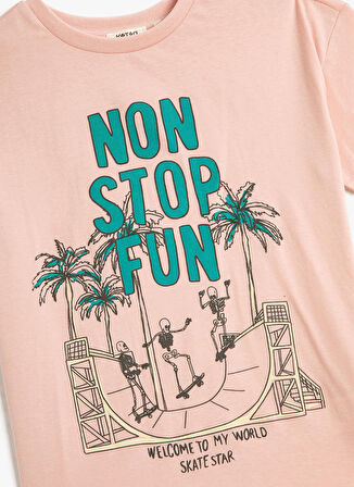 Koton Pembe Erkek Çocuk Bisiklet Yaka Kısa Kollu Baskılı T-Shirt 3SKB10241TK