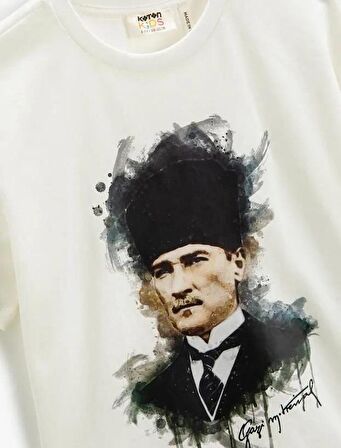 Koton Erkek Çocuk Atatürk Baskılı Tişört Kısa Kollu Bisiklet Yaka Pamuklu