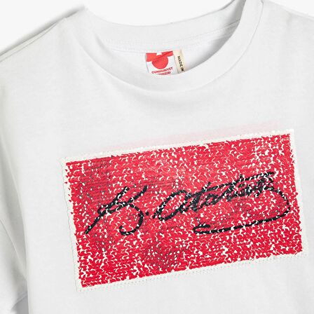 Koton Payetli Beyaz Erkek Çocuk T-Shirt 3SKB10243TK