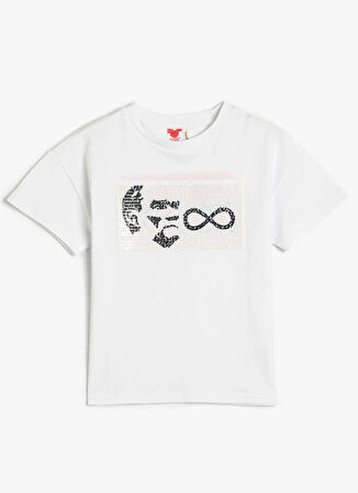 Koton Payetli Beyaz Erkek Çocuk T-Shirt 3SKB10243TK
