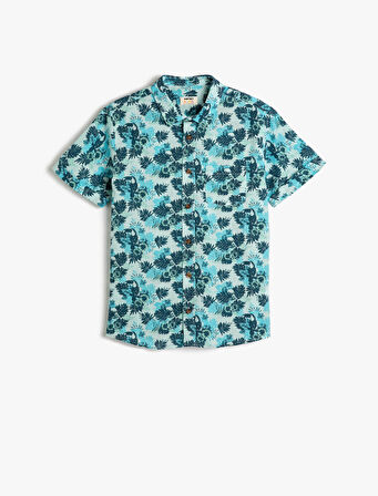Kısa Kollu Gömlek Pamuklu Floral Desenli