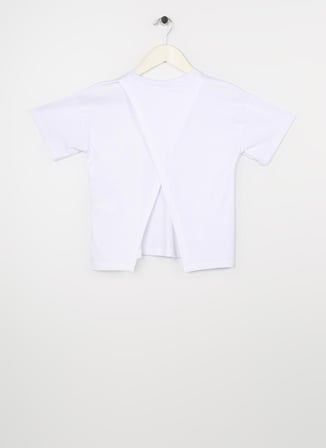 Koton Beyaz Kız Çocuk Bisiklet Yaka Kısa Kollu Düz T-Shirt 3SKG10123AK