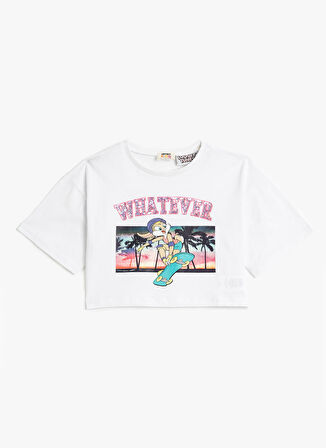 Koton Beyaz Kız Çocuk Bisiklet Yaka Kısa Kollu Baskılı T-Shirt 3SKG10162AK