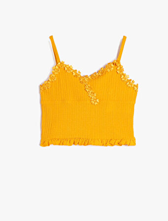 Crop Üst Askılı Dokulu Çiçekli