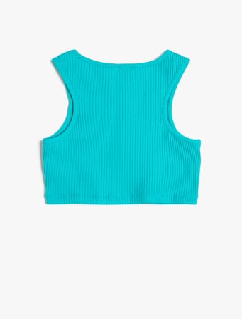 Crop Üst Pencere Detaylı Kolsuz Yuvarlak Yaka Ribanalı Pamuklu