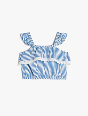 Crop Bluz Askılı Fırfırlı Fisto Detaylı