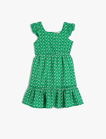 Midi Elbise Fırfırlı Kolsuz Kare Yaka 