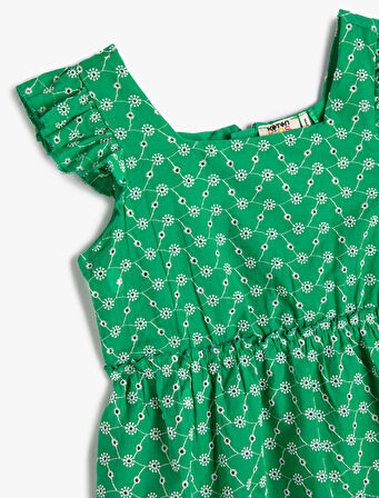 Midi Elbise Fırfırlı Kolsuz Kare Yaka 