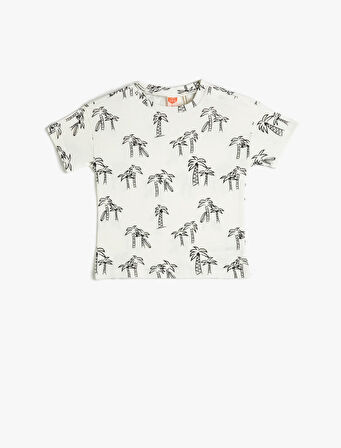 Tişört Kısa Kollu Bisiklet Yaka Baskılı Pamuklu 