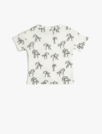 Tişört Kısa Kollu Bisiklet Yaka Baskılı Pamuklu 