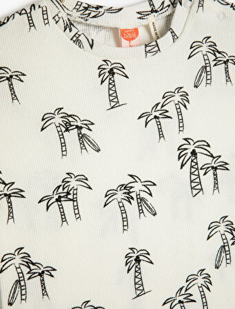 Tişört Kısa Kollu Bisiklet Yaka Baskılı Pamuklu 