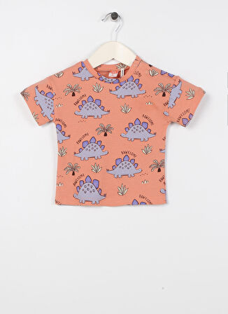 Koton Turuncu Erkek Bebek Bisiklet Yaka Kısa Kollu Baskılı T-Shirt 3SMB10151TK