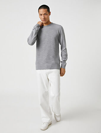 Basic Triko Kazak Örgü Detaylı Bisiklet Yaka 