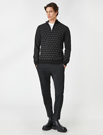 Triko Fermuarlı Kazak Dik Yaka Kazayağı Detaylı