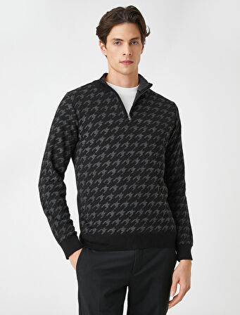 Triko Fermuarlı Kazak Dik Yaka Kazayağı Detaylı