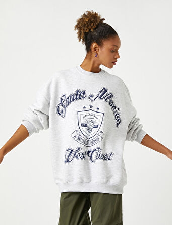 Kolej Sweatshirt Bisiklet Yaka Rahat Kesim Uzun Kollu