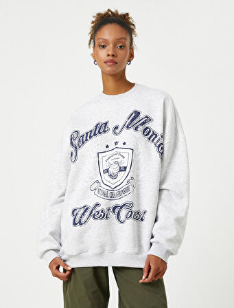 Kolej Sweatshirt Bisiklet Yaka Rahat Kesim Uzun Kollu