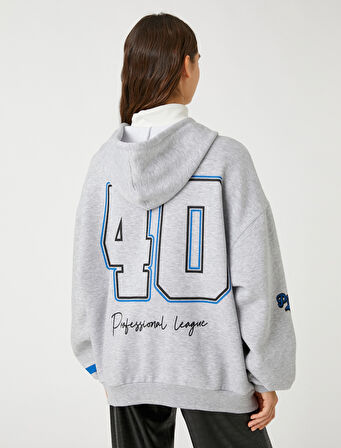 Kolej Sweatshirt Kapüşonlu Oversize Fermuarlı Baskılı Cep Detaylı