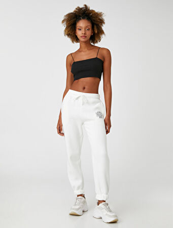 Jogger Eşofman Altı İşlemeli Cep Detaylı Paçası Beli Lastikli