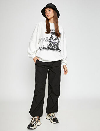 Anime Sweatshirt Oversize Bisiklet Yaka Uzun Kollu İçi Polarlı