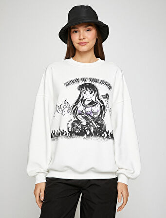 Anime Sweatshirt Oversize Bisiklet Yaka Uzun Kollu İçi Polarlı