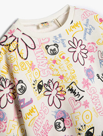 Sweatshirt Baskılı Bisiklet Yaka Uzun Kollu