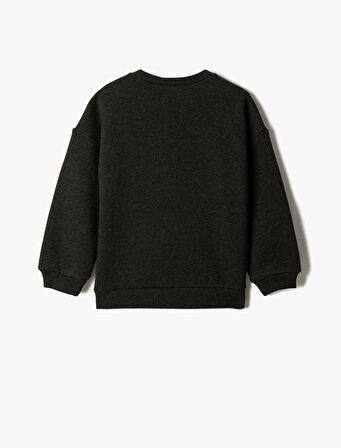 Çiçekli Sweatshirt Uzun Kollu Bisiklet Yaka Şardonlu