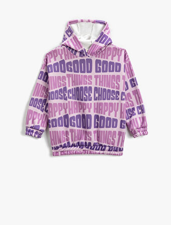 Kapşonlu Sweatshirt Slogan Temalı Baskılı Manşetleri ve Beli Lastikli