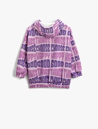 Kapşonlu Sweatshirt Slogan Temalı Baskılı Manşetleri ve Beli Lastikli