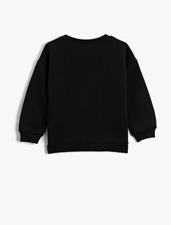 Tavşan Baskılı Sweatshirt Uzun Kollu Bisiklet Yaka Şardonlu