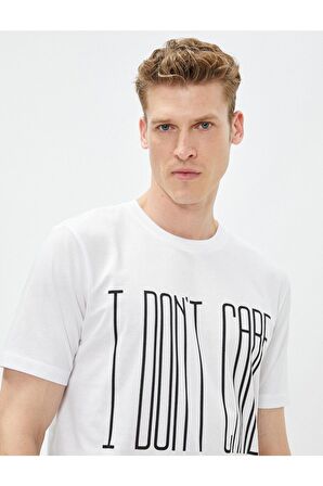 Slim Fit Tişört Slogan Baskılı Bisiklet Yaka Pamuklu