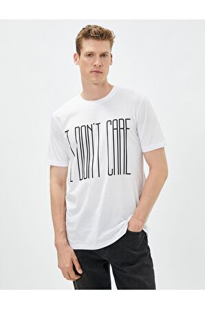 Slim Fit Tişört Slogan Baskılı Bisiklet Yaka Pamuklu