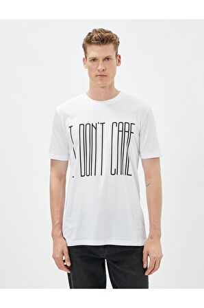 Slim Fit Tişört Slogan Baskılı Bisiklet Yaka Pamuklu