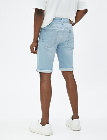 Yırtık Kot Şort Bermuda Katlı Paça Detaylı Düğmeli Pamuklu