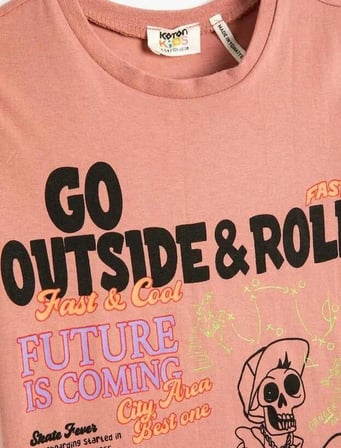 Koton Erkek Çocuk Slogan Baskılı Kısa Kollu Tişört Bisiklet Yaka Pamuklu
